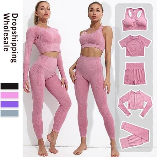 Seamless Yoga Set Fitness Womens Tracksuit Female Long Sleeve Crop Top High Waist Sports Leggings Workout Suits Gym Sportswear