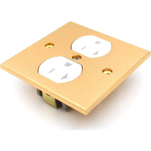 One pieces pure alloy Wall Power Audio AV Grade Wall Power Outlet 2 Port white 86mmX86mm wall power sock with gold