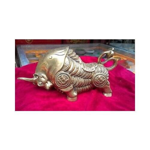Pure Lucky Chinese Aisan the rare big bronze diligence Wall Street cattle statue Garden Decoration real Brass Bronze
