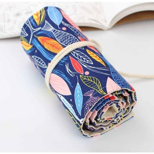 36/48/72 Holes Roll Colored Pencil Case Canvas Roll Pouch Comestic Makeup Brush Case Pencil Curtain Bag Pattern Printed JR Deals