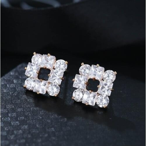 DE199 Fashion Delicacy 4A Zircon Hollow out Square Geometry Ear Stud GIRLS Gift Party Banquet WOMENS Jewelry Earrings 2021