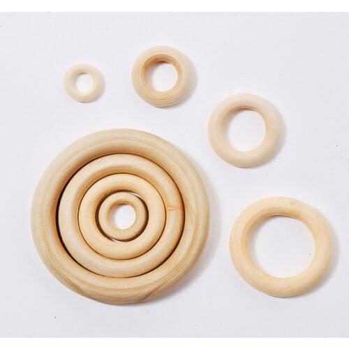 Baby Wooden Teething Rings 15mm-90mm Wooden Baby Teether Food Grade Kids DIY Necklace Bracelet Accessories DIY Crafts Baby Toys