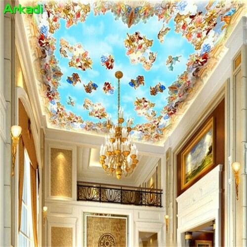 European-style medieval ceiling background wall decorative painting 3D Hotel KTV European angel oil painting character wallpaper
