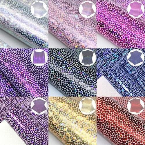 20*33cm Holographic Laser Glossy Stone Pattern Faux Synthetic Leather For Bows Leather Crafts DIY Handmade 1Yc19055