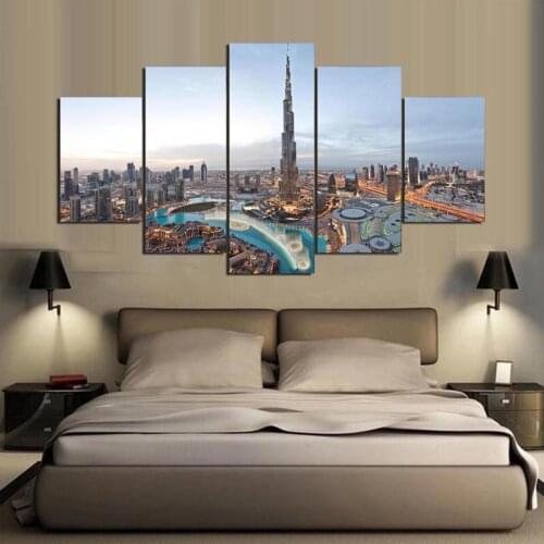 HD Printed Painting Home Decor 5 Panel Dubai Building City Landscape Modern Living Room Wall Art Posters Frame Modular Pictures