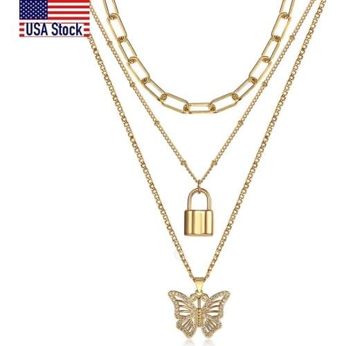 Trendy Multilayered Butterfly Pendant Necklace For Women 3pcs/Sets Gold Chain Choker Sweater Necklace 2021 Fashion Jewelry