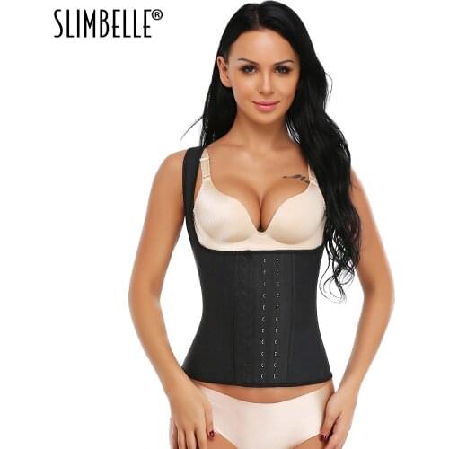 Black Latex Steel Boned Waist Trainer Corset Waist Cincher Body Shaper Tummy Control Slimming Vest Shapewear Women