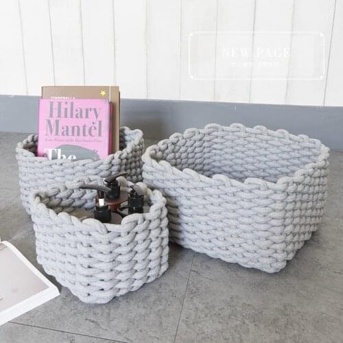 Hand-woven Cotton Rope Basket Nordic Practical Large Laundry Storage Baskets Christmas Desktop Decoration Woven Basket Organizer