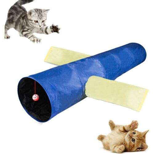 Pet Cats Kitten Hanging Ball Sound Paper Foldable Tunnel Tube Training Play Toy Cats Tunnel Toys