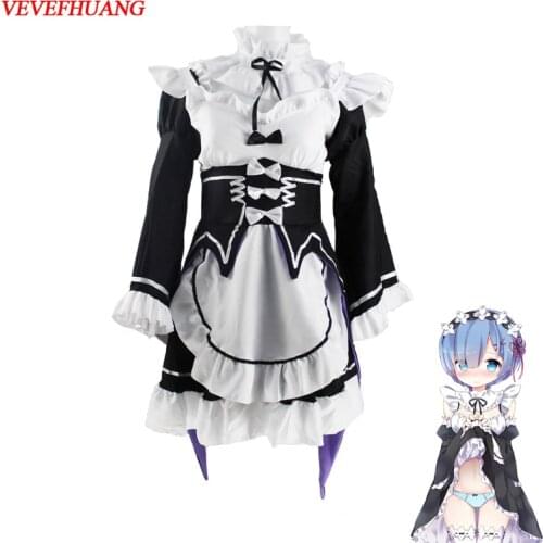 Ram/Rem Cosplay Re:zero Kara Hajimeru Isekai Seikatsu Re Life In a Different World Kawaii Sisters Costume Maid Servant Dress