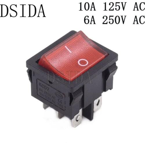 Rocker Switch 21*24mm 2 Position 6 Pins Power Switch ON-OFF With Red Light With 10A 125VAC/6A 250V 21x24 Ship Type Switch