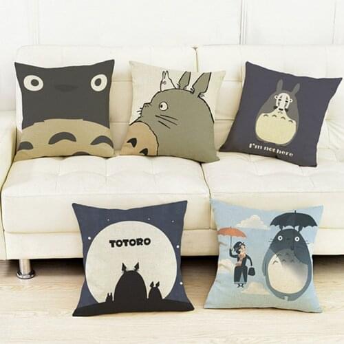 7 Designs Cute Totoro Kids Gift Home Bench Chair Cushions Japanese Anime Cartoon Images Linen Cotton Square Throw Pillows