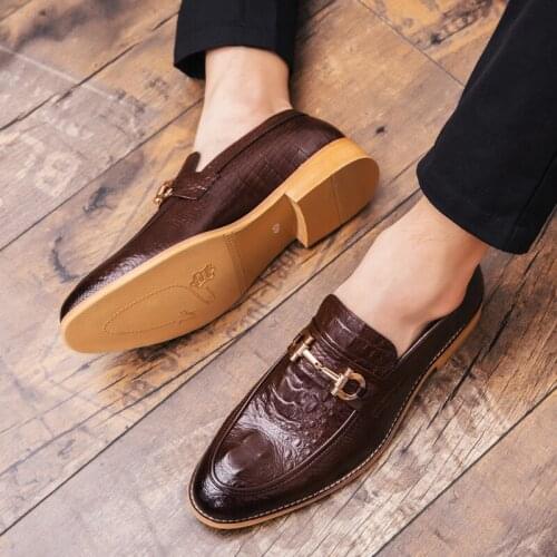 2019 new Luxury men dress shoes crocodile print brown leather business office formal wear shoes casual shoes brand high quality