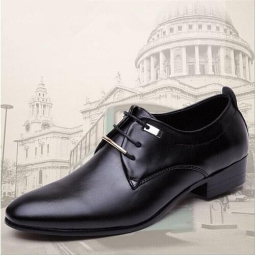 Men Leather Shoes Brown Black Lace-up Pointed Toe Shoe Men Business Dress Classic Style Flats