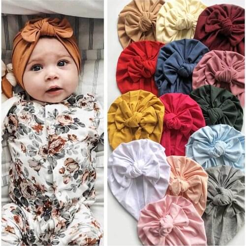 Soft Bowknot Baby Hat Solid Color Infant Boy Girl Turban Knot Autumn Winter Warm Newborn Kids Beanie Bonnet Cap Baby Accessories
