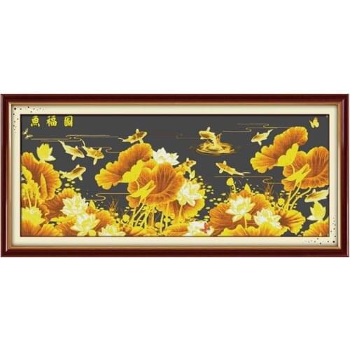 Nine fishes gathering wealth(2) (blessing with fish ) cross stitch kit 14ct 11ct count print stamped canvas embroidery kits