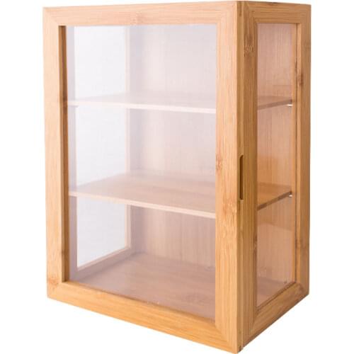 High quality desktop makeup organizer bamboo retro jewelry storage box acrylic panel dustproof skin care products display stand