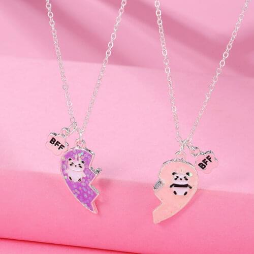 New 2021 2PCS/Set Panda Heart Broken Pendant Necklace BFF Couple Jewelry for Kids Girls Fashion Friendship Best Friends Gifts