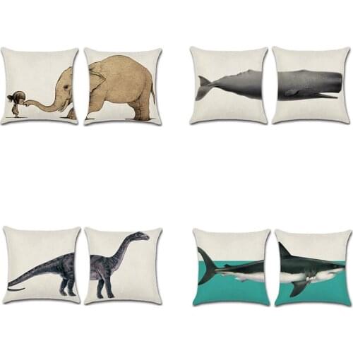 New Creative Animals Jigsaw Linen Pillow Covers Elephant Whales Dinosaur Print Cushion Cover Kids room Cute Decorative Pillows