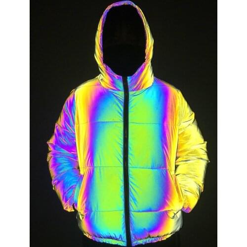 Men Night Reflective Parkas Winter New Streetwear Cotton Clothes Keep Warm Coat Woman Couple Noctilucent Hooded Parka Jacket