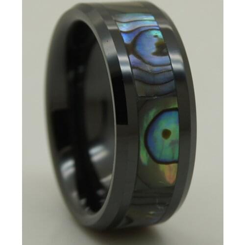Mother of pearl shell inlayed black hi tech scratch proof ceramic ring 1pc