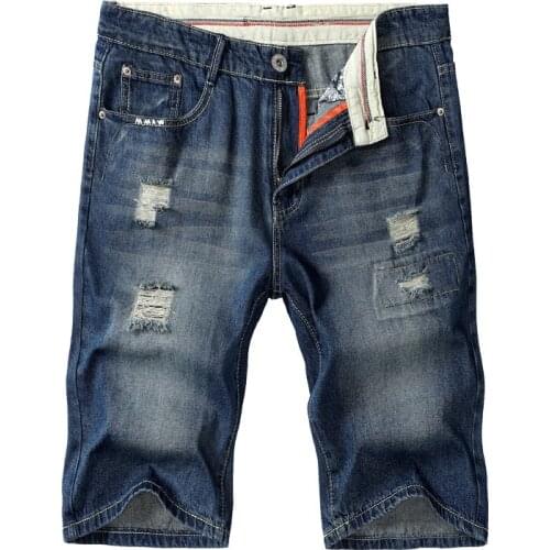 High Quality Mens Business Casual Ripped Jeans Classic Fashion Loose Straight Stretch Denim Shorts 2021 Summer New Brand Pants