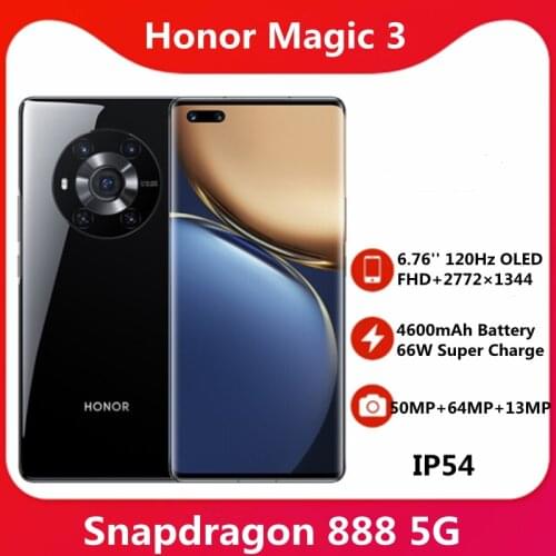 New Honor Magic 3 5G Smart Phone Snapdragon 888 6.76" 120Hz OLED Screen 4600Ah Battery 66W Super Charge 50W Wireless NFC IP54