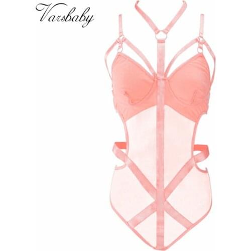 Varsbaby Mesh stitching woven halter neck hollow sexy underwear bottoming top one-piece suit