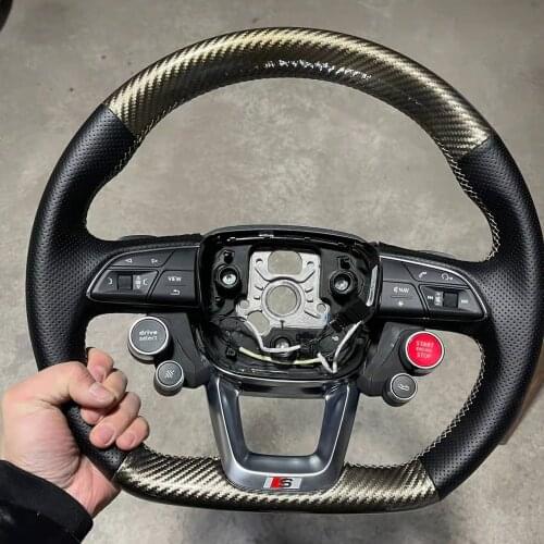 Half Perforated Leather Steering Wheel Flat Bottom with Buttons for Audi A4 Q5L Q7 Q8 2017-2021 Paddle shifter