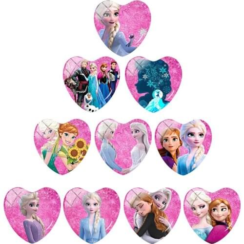 Disney Princess Frozen Character Heart Shaped Art Photo 25mm DIY Glass Cabochon Pattern Jewelry Accessories Gift