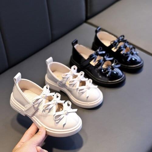 Fashion Girls Shoes Retro three bow prciness Shoes For Big Girl Children Boat Shoes Leather Kids Flats Casual shoes Black White