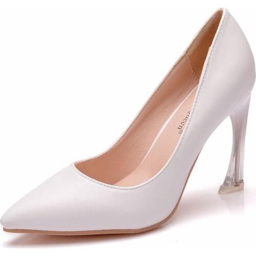 Shoes Woman Pumps wedding Party banquet PU Slip On 9.5CM Thin High Heels Pointed Toe zapatos de mujer heels women size 35-42