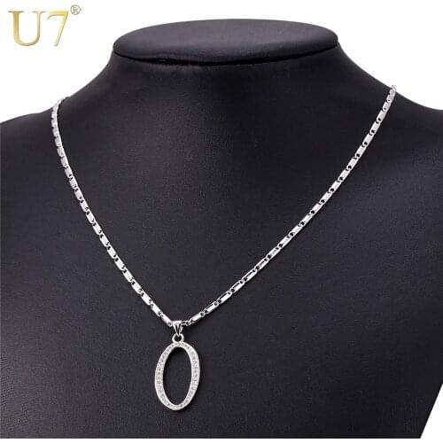 U7 Gold Color Necklace Capital Initial O Letter Pendant Fashion Zircon Alphabet Letter Necklace Women P708