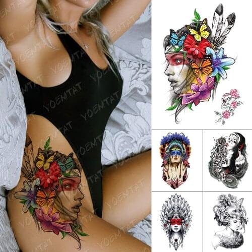 Waterproof Temporary Tattoo Sticker Beauty Indian Butterfly Flower Feather Doodle Flash Tattoos Woman Body Art Fake Tatoo Men