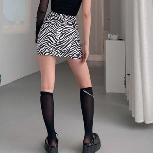 Y2k Skirt E girl Sexy Zebra Print Bodycon Skirt Summer Street Harajuku Casual Mini Short Skirts Activity Party Club Chain Skirt