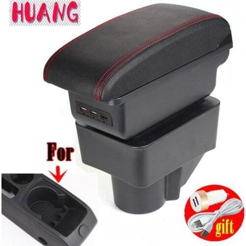 Storage Box For Ford Fiesta 2011 - 2019 Arm Rest Ashtray Dual Layer Armrest Black Leather Double Car Styling 2013