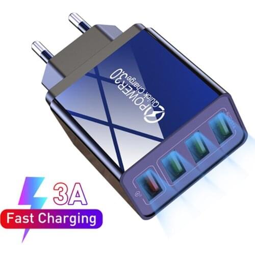 JUSFYU 4USB Charger 3A Mobile Phone Tablet Travel Compact Portable Charge Charging Head US European white/black Travel Charger