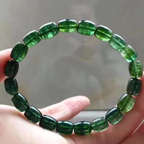 Genuine Natural Green Tourmaline Crystal Clear Barrel Beads Women Fashion Bracelet 9x7mm AAAAA