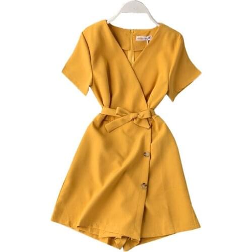 Womens Summer Jumpsuit 2020 New V-Neck Short Sleeve Slim Sexy Wide Leg Shorts Beach Jumpsuits Womens Clothing J102