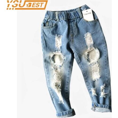 1-6yrs Boys Clothes Girls Clothes New 2017 Baby Boys Girls Jeans Pants Brand Children Broken Hole Pants Trousers Fashion Jeans