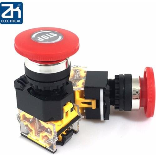 1PCS Emergency Power Push Button Switch LA38-11ZS stop Mushroom Head Emergency Stop Button Switch Self-Locking 22mm