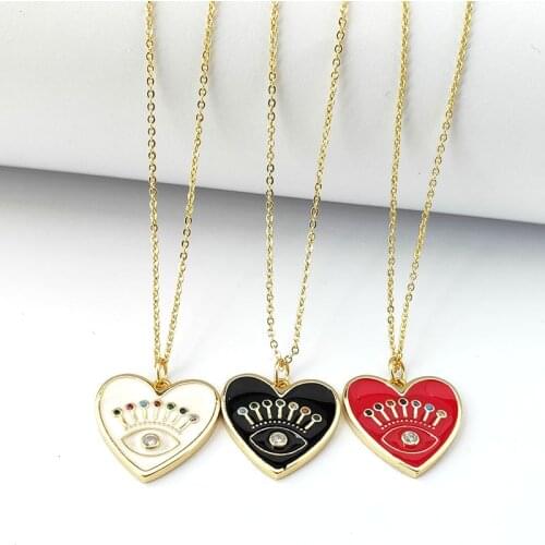 1Pcs New Design Filled Enamel CZ Micro Pave Heart Pendant Jewelry Fashion women Girls Necklaces NK478