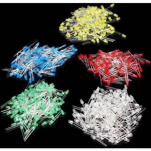 500Pcs 3MM LED Diode Kit Mixed Color Red Green Yellow Blue White