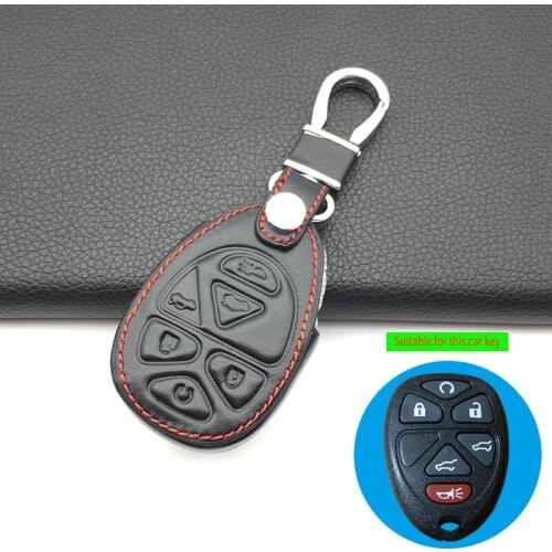 6 Buttons 100% Leather Car Key Case for Chevrolet GMC Yukon Suburban Tahoe Intelligent Fob Remote Shell Car Cover
