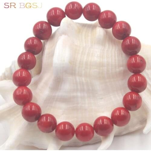 Free Shipping 6 8 10 12mm Mothers Day Gitft Round Natural Red Coral Gems Stone Handmade Stretchy Jewelry Bracelet 7" 7.5" 8"