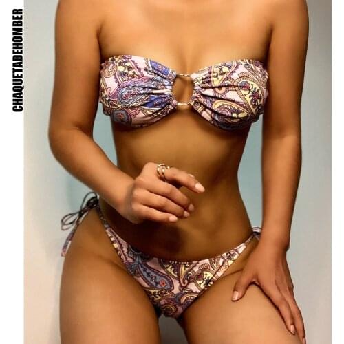 Push Up Bikini 2021 Sexy Tube Top Print Swimsuit Women Swimwear Two Piece Summer Brazilian Thong Beachwear Swimming Suit Bikinis