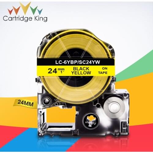 Black on Yellow SC24YW LC-6YBP 1" (24mm) Label Ribbon Adhesive Tape for Epson King Jim LW-700 LW-700 LW-900P LW-1000P Printer