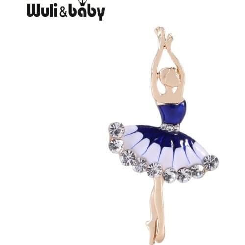 Wuli&baby Enamel Ballet Girl Brooches Women Rhinestone Dance Figure Brooch Pins Gifts