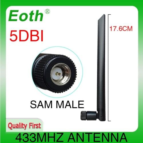 1pcs 433Mhz Antenna 5dbi SMA Male Connector 433 MHz Directional Antena Rubber Aerial Wireless Repeater Lorawan antenne 433m