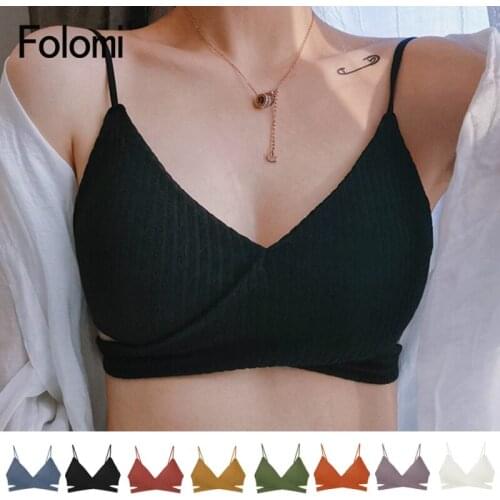 Folomi Sexy Wire Free Bras For Woman Soft Bralette Elastic Tops Seamless Padded Bra Solid Color Brassiere One Size